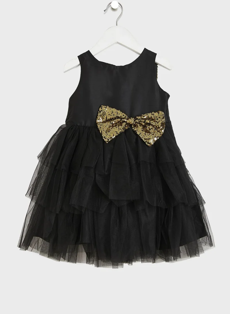 Pinata Party Wear Layered Dress With Bow Detailing On Waist