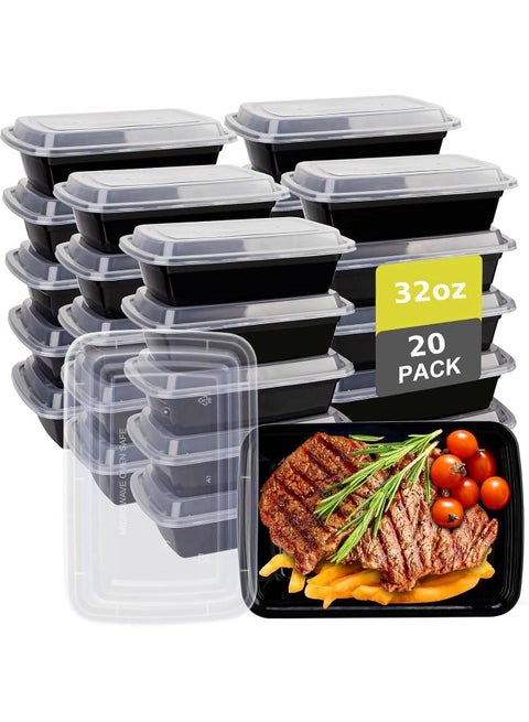 [20 Pack] | 32 Oz Meal Prep Containers With Lids | 1 Compartment Plastic Food Storage Containers | Food Container | Lunch Boxes For Adults