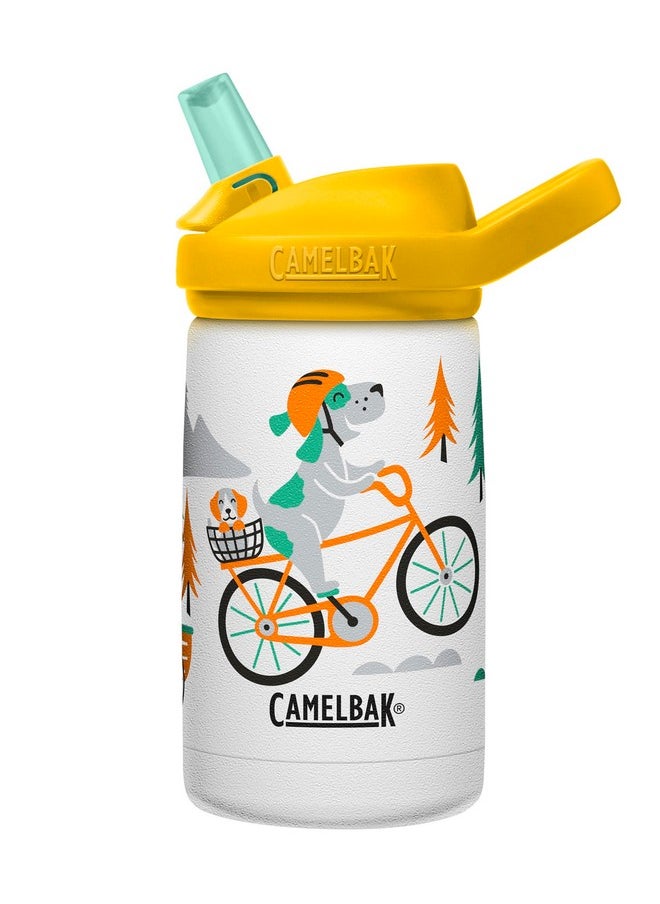 CAMELBAK CamelBak eddy+ Kids Water Bottle with Straw, Insulated Stainless Steel - Leak-Proof when Closed, 12oz, Biking Dogs  - Image 1
