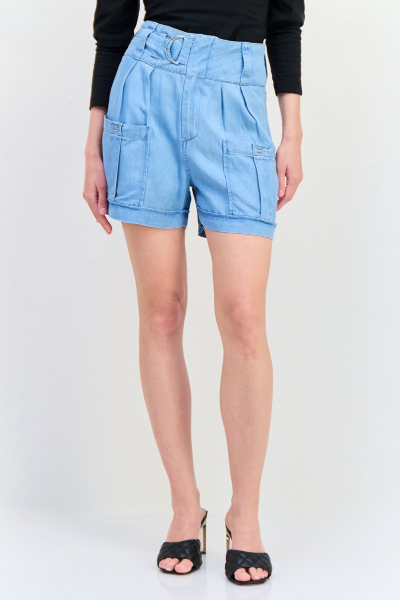 SALSA Women Washed Basic Shorts, Light Blue - Image 1