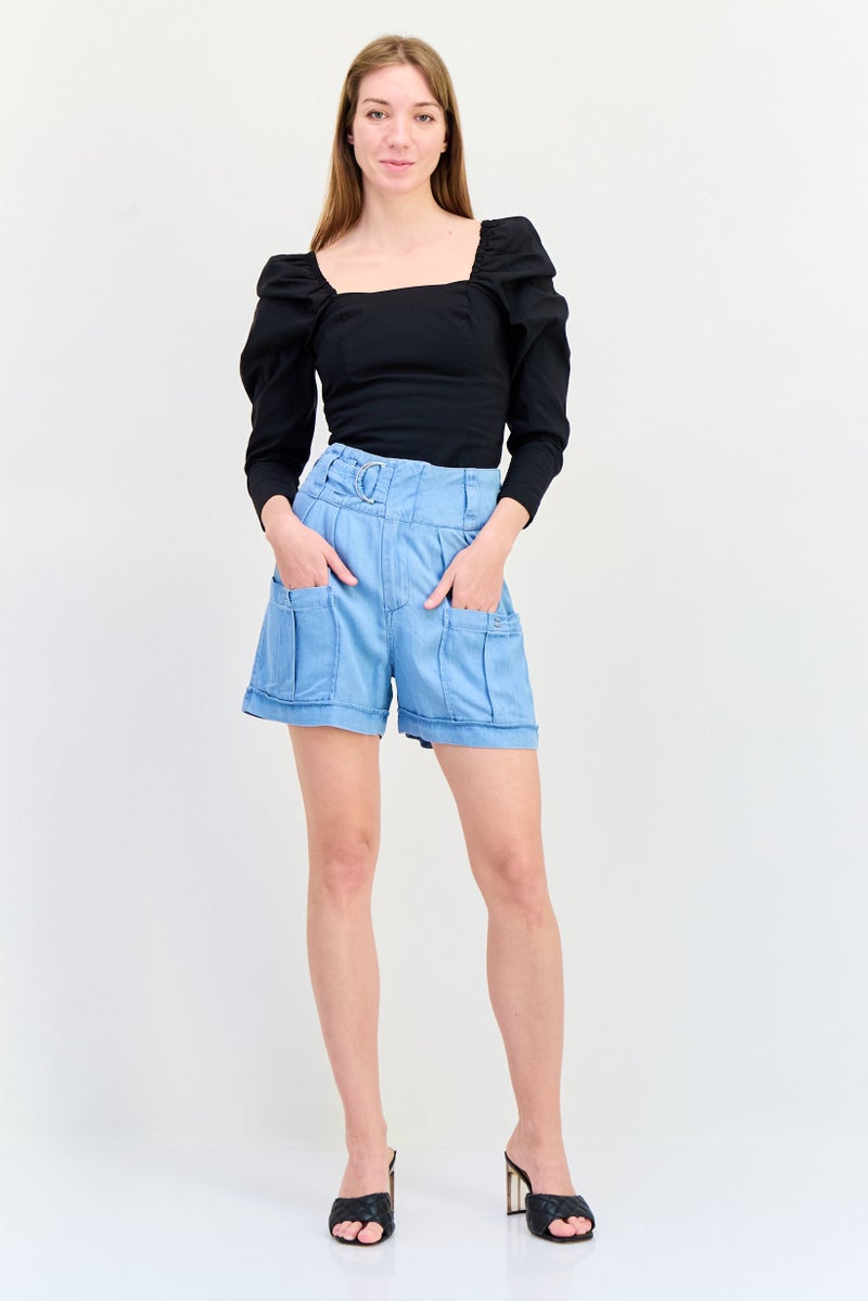 SALSA Women Washed Basic Shorts, Light Blue - Image 3