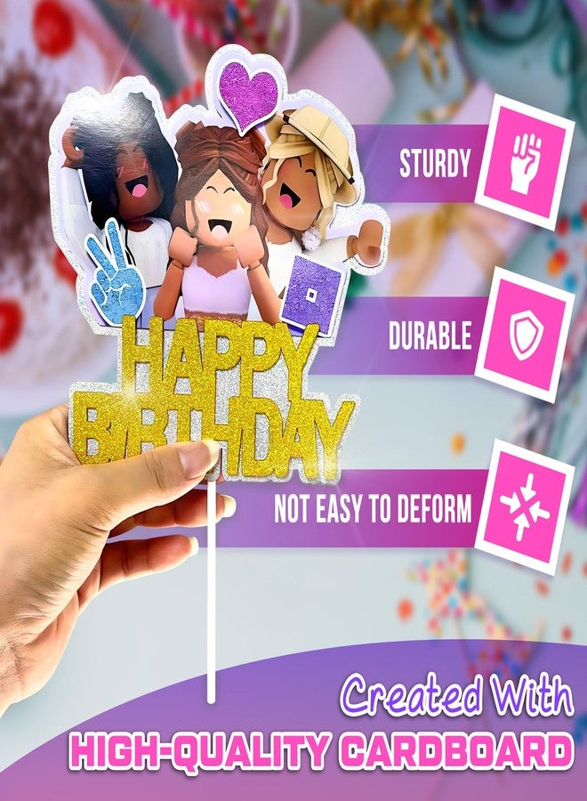 V TOWER Girl Game Birthday Cake Topper for Sandbox Video Game Party Decoration - Image 3