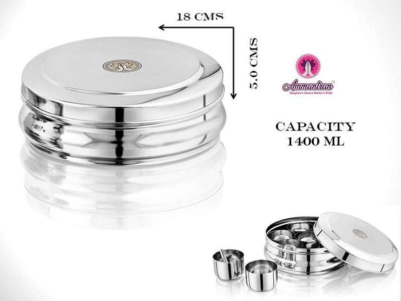 Ammantran Stainless Steel Belly Shape Jenny Masala Dabba with 7 Inner Steel Containers with 1 Masala Dabba Spice Storage Box For Kitchen Set 1 Pcs 1400 ML - Image 2