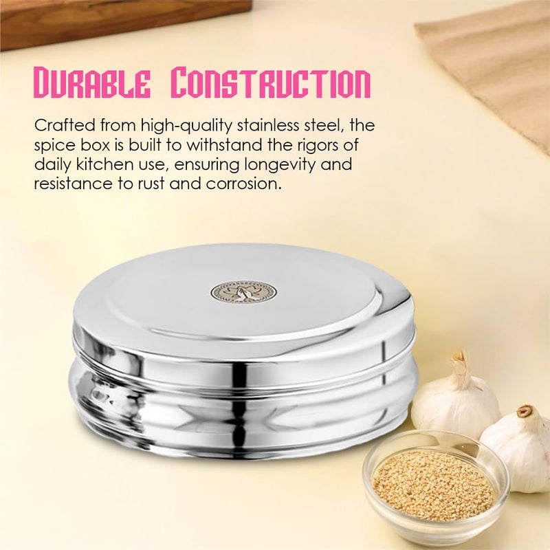 Ammantran Stainless Steel Belly Shape Jenny Masala Dabba with 7 Inner Steel Containers with 1 Masala Dabba Spice Storage Box For Kitchen Set 1 Pcs 1400 ML - Image 4