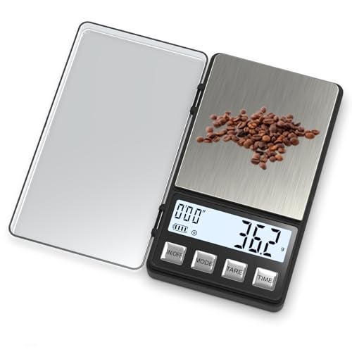 Weightman Espresso Scale with Timer 1000g x 01g Small Thin Travel Coffee Scale Mini Digital Scale Grams and Ounces with Large Backlit LCD Stainless Steel Pocket Food Scale Drip Tray Pulling Scale