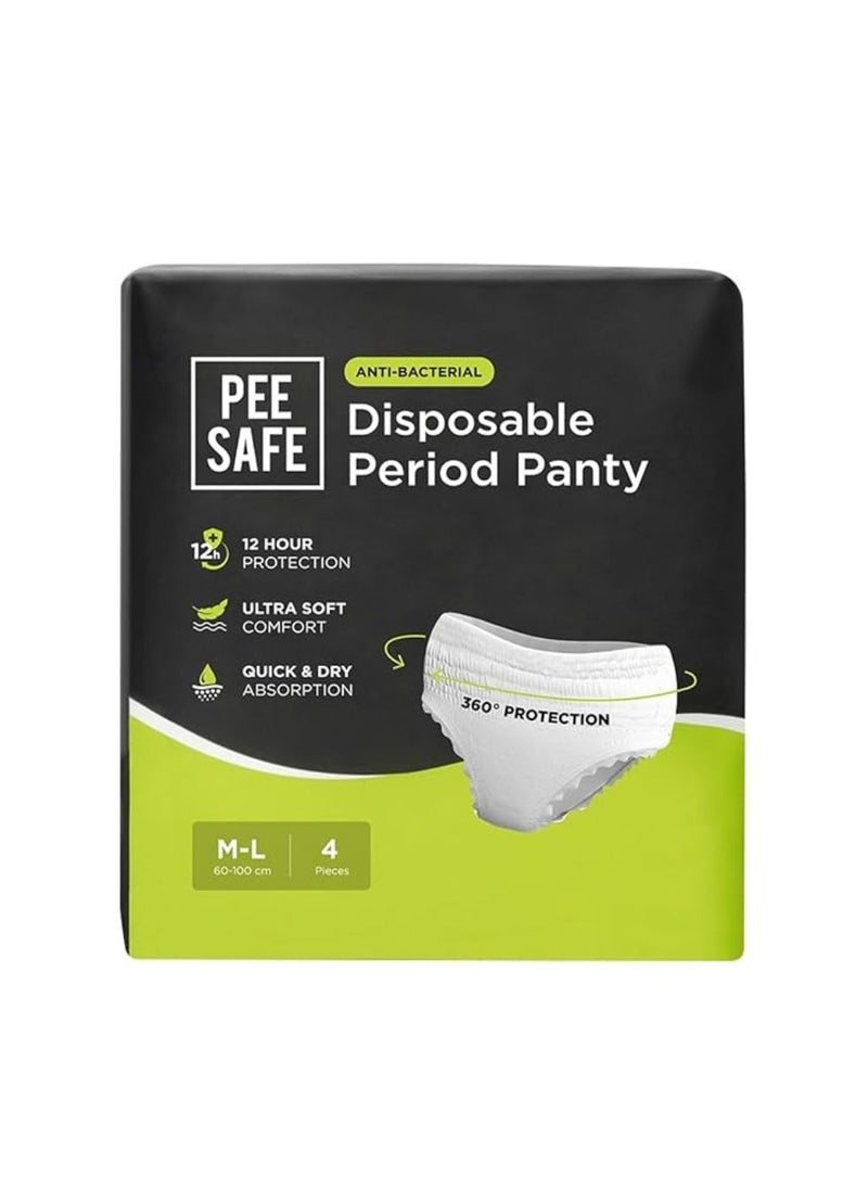 PEESAFE PeeSafe Disposable Period Panties for Women Leak Proof, Period Panty for heavy blood flow, 360° Protection, Overnight Comfort, Rash & Toxin Free, Seamless Fit, Medium to Large size - 4 Panties  - Image 1