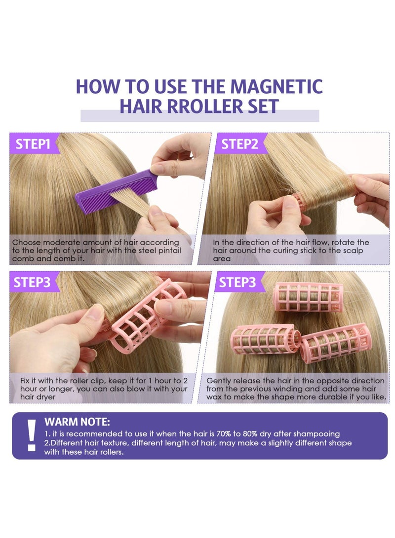 Excefore Hair Roller, 24 Pcs Small Size Plastic Hair Rollers, Hair Curlers with Steel Pintail Comb, Self Grip Rollers,  for Short Hair Long No Heat Hair Curlers Hair Hairdressing Styling Tools - Image 3