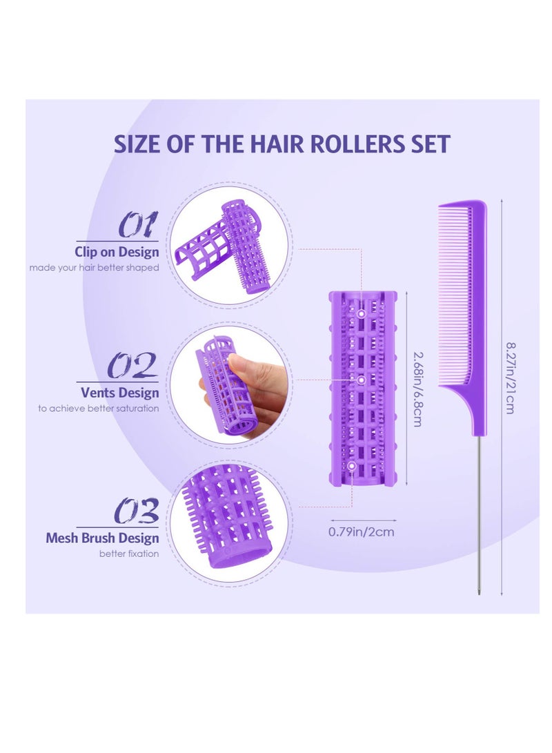 Excefore Hair Roller, 24 Pcs Small Size Plastic Hair Rollers, Hair Curlers with Steel Pintail Comb, Self Grip Rollers,  for Short Hair Long No Heat Hair Curlers Hair Hairdressing Styling Tools - Image 2