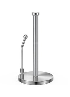 Generic Paper Towel Holder for One Hand Tear, Paper Towel Dispenser Standing Weighted Base Non Slip, Spring Arm Fit Most Size Paper Roll, Stainless Steel Paper Towel for Kitchen Countertop(Silver)  - Image 1