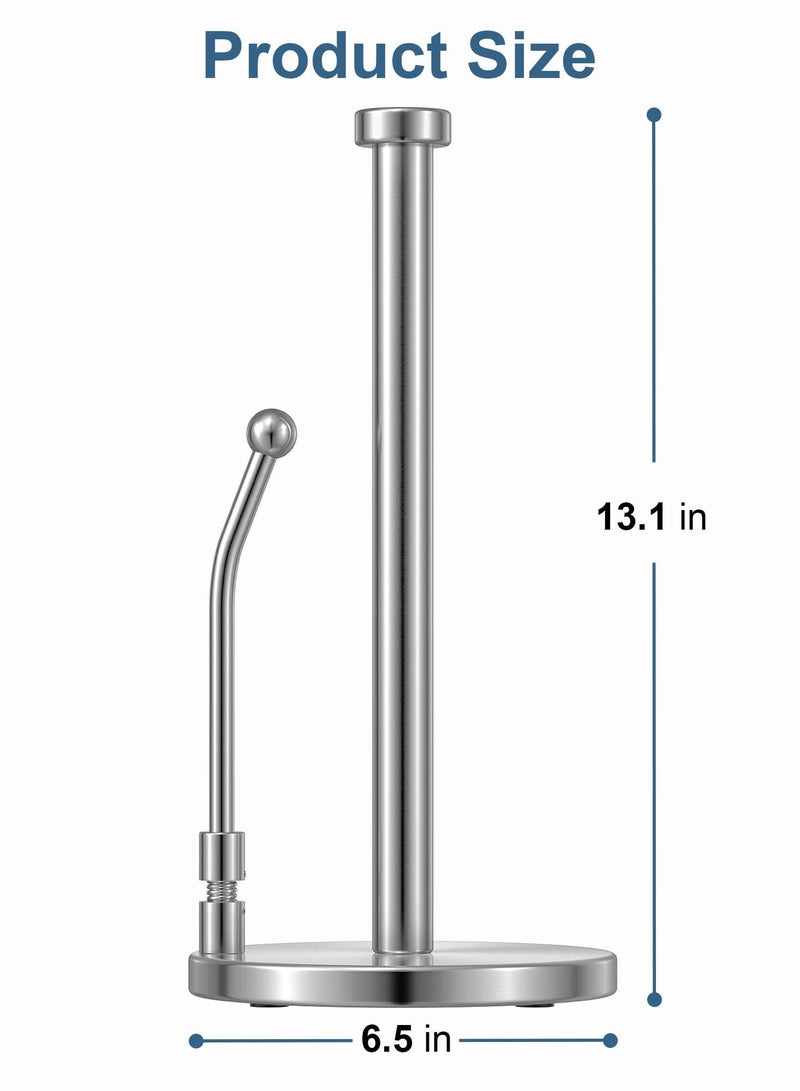Paper Towel Holder for One Hand Tear, Paper Towel Dispenser Standing Weighted Base Non Slip, Spring Arm Fit Most Size Paper Roll, Stainless Steel Paper Towel for Kitchen Countertop(Silver)  - Image 3