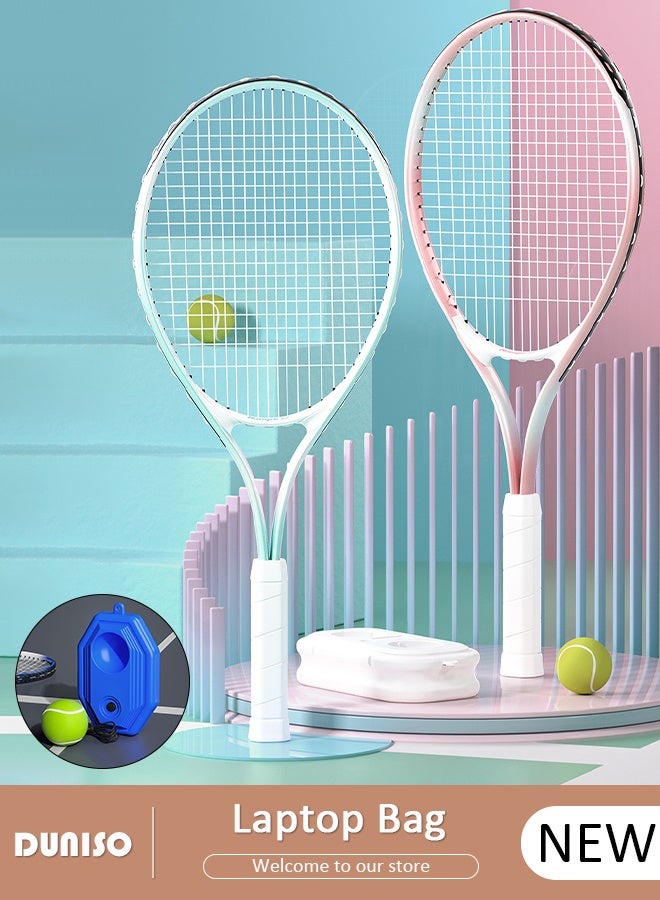 DUNISO مجموعة مضارب تنس لتدريب الطلاب والمبتدئين من 2 مضرب تنس خفيف الوزن، تدريب لياقة بدنية للأبناء بما في ذلك حقيبة تنس وقاعدة حقن الماء - Image 1