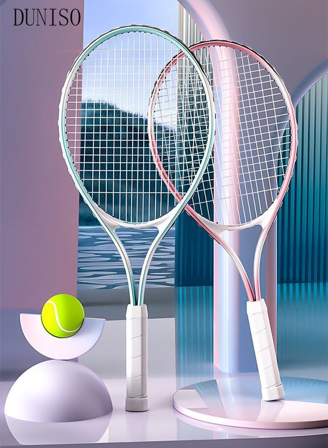 DUNISO مجموعة مضارب تنس لتدريب الطلاب والمبتدئين من 2 مضرب تنس خفيف الوزن، تدريب لياقة بدنية للأبناء بما في ذلك حقيبة تنس وقاعدة حقن الماء - Image 2