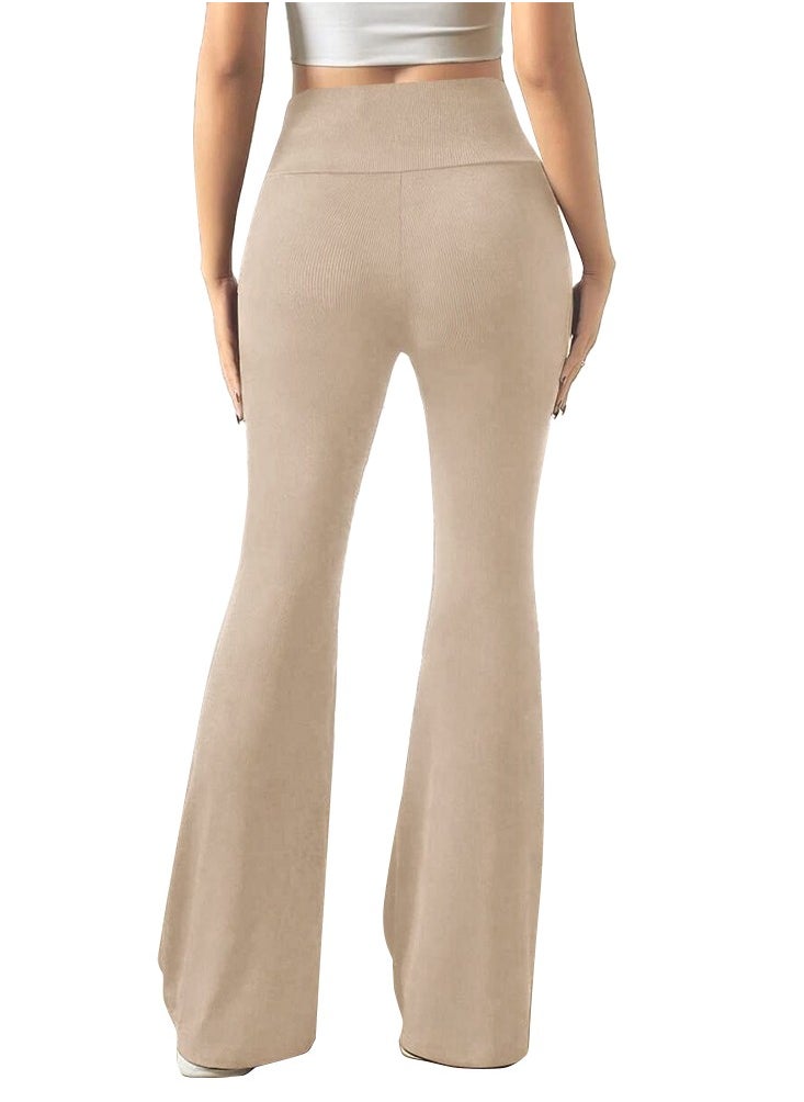 Nileton Ribbed Knit Wide Leg Pants - High Waist Flare Leggings With Pocket - Rib Knit Yoga Pants  - Image 2