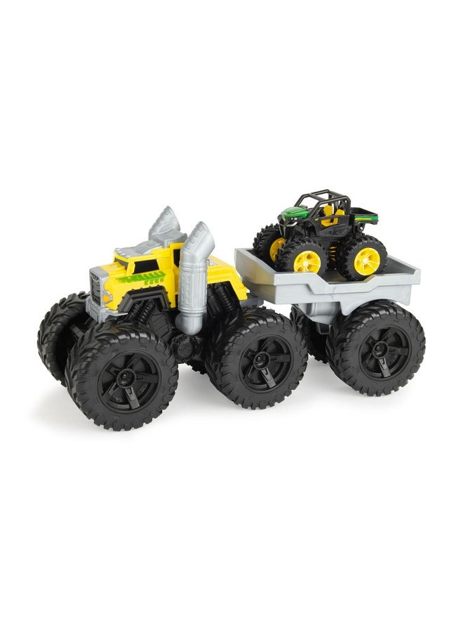 John Deere - Monster Treads Roaring Rev Up Hauler Monster Truck Toy Set - Includes Monster Truck, Trailer Gator - Monster Truck Construction Toys With Hauling Action - 3 Count - Image 1