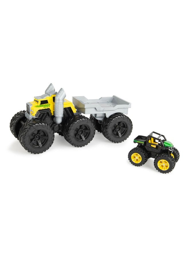 John Deere - Monster Treads Roaring Rev Up Hauler Monster Truck Toy Set - Includes Monster Truck, Trailer Gator - Monster Truck Construction Toys With Hauling Action - 3 Count - Image 1
