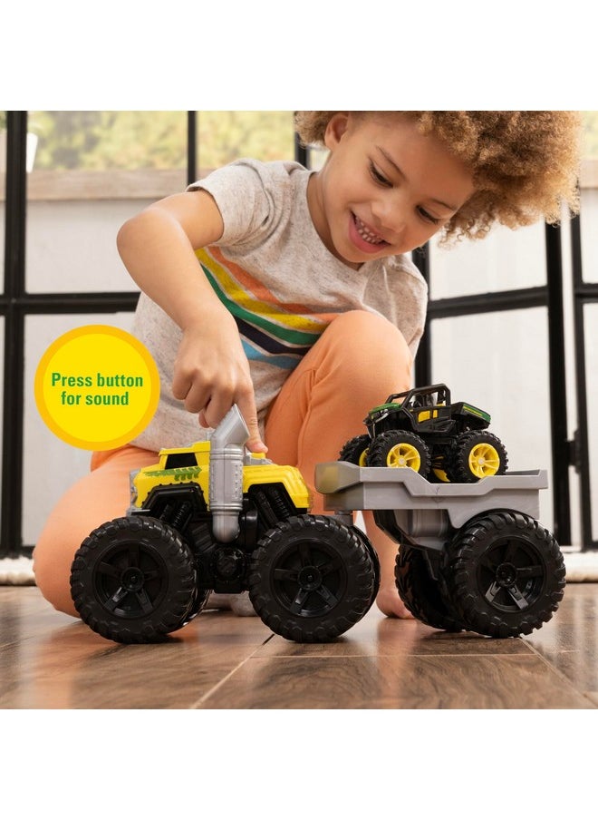 John Deere - Monster Treads Roaring Rev Up Hauler Monster Truck Toy Set - Includes Monster Truck, Trailer Gator - Monster Truck Construction Toys With Hauling Action - 3 Count - Image 1