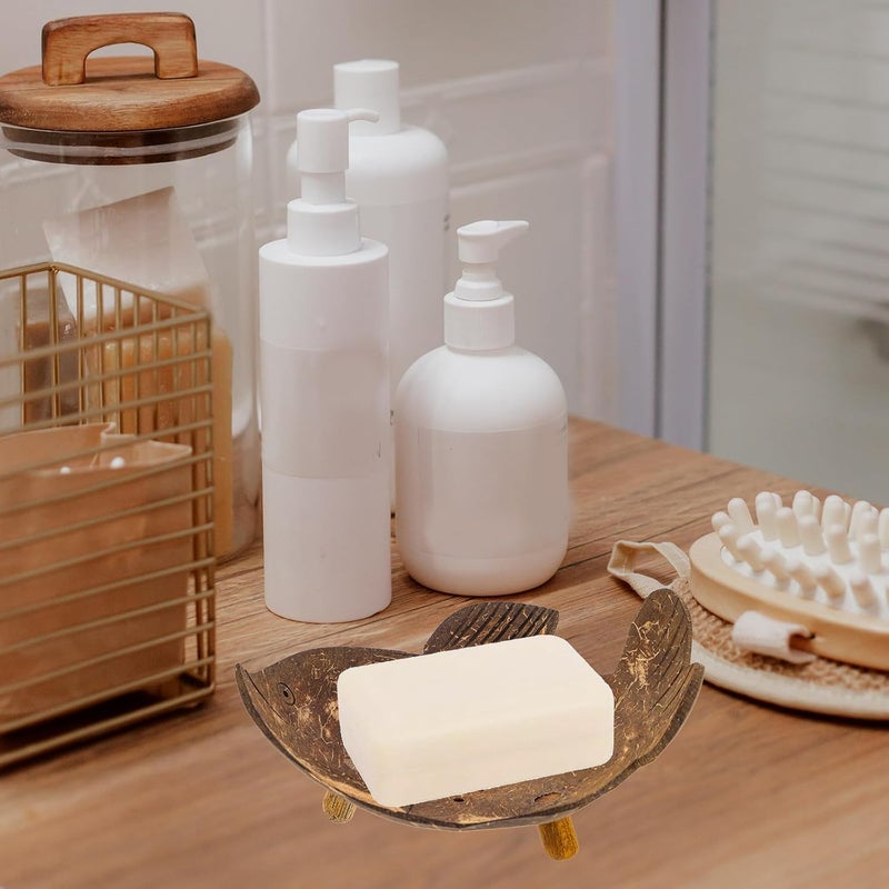 Coconut Shell Soap Dish Holder Fish Style Shower Soap Bar Holder with Drainage for Bathroom and Travel Use - Image 5