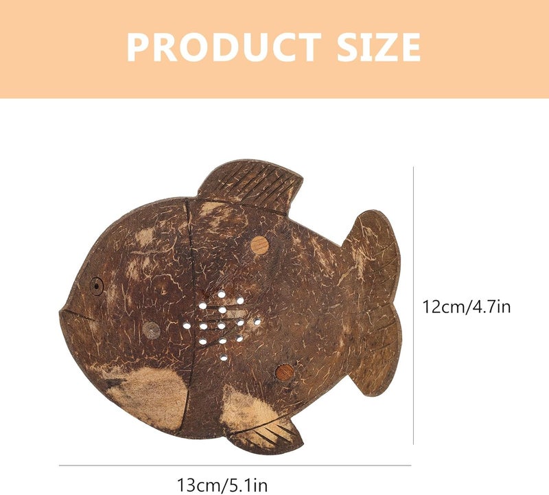 Coconut Shell Soap Dish Holder Fish Style Shower Soap Bar Holder with Drainage for Bathroom and Travel Use - Image 2