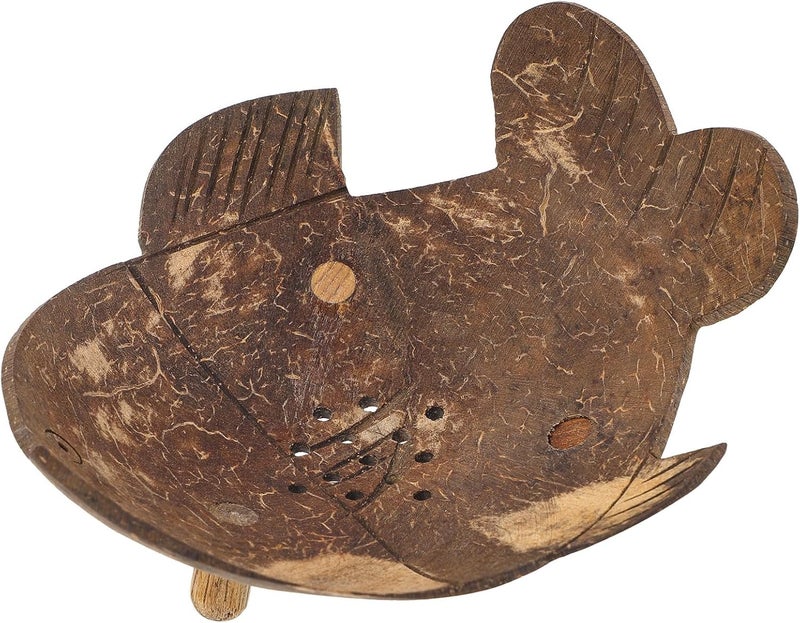 Coconut Shell Soap Dish Holder Fish Style Shower Soap Bar Holder with Drainage for Bathroom and Travel Use - Image 1