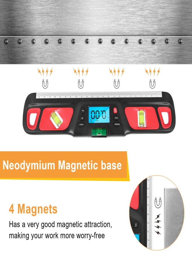Digital Protractor LCD Display Stainless Steel Magnetic Level Multifunctional Angle Gauge Support Absolute and Relative Angle Measurement with Data Hold and Unit Switch Function - Image 4