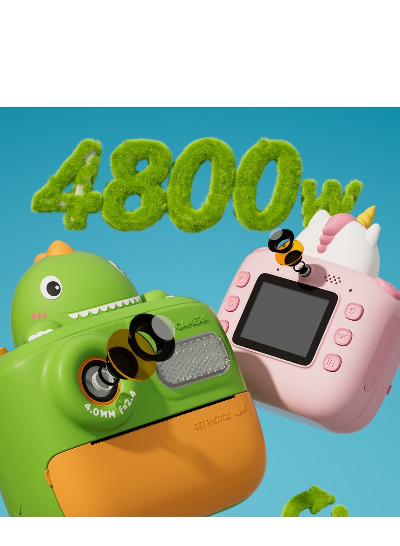 GULFLINK K64 Cute Cartoon Design HD 48 Million Pixels Video Recording 1080P Instant Print Camera Kids Toy for Children - Green - Image 2