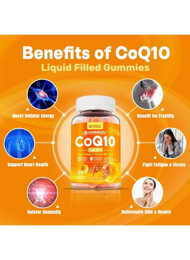 NEVISS Sugar-Free CoQ10-250mg / 500mg Filled Gummies - Plus Omega-3, EPA + DHA, B3 & Zinc - Ultra Co Q-10 Supplements for Hear-t Health, Cellular Energy, Antioxidant Support, Up to 60 Day Supply, Vegan 60Cts - Image 3