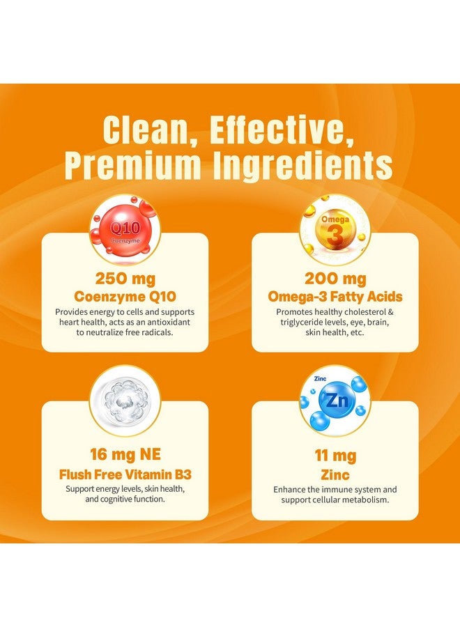 NEVISS Sugar-Free CoQ10-250mg / 500mg Filled Gummies - Plus Omega-3, EPA + DHA, B3 & Zinc - Ultra Co Q-10 Supplements for Hear-t Health, Cellular Energy, Antioxidant Support, Up to 60 Day Supply, Vegan 60Cts - Image 4