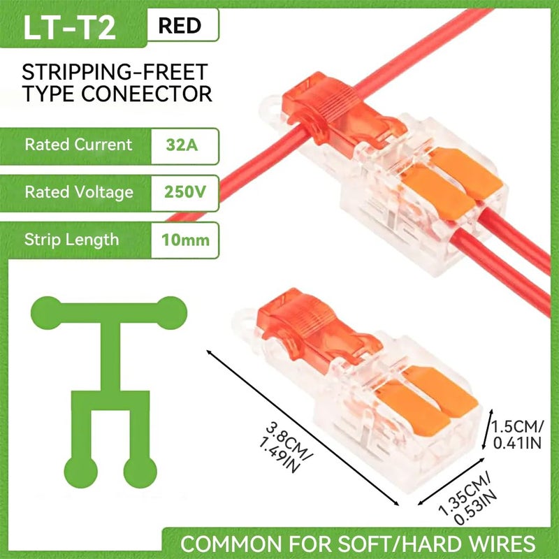 Serplex ® 10 قطع موصلات كابلات، موصل سلك على شكل T، كتلة طرفية توصيل سريعة، موصل كابل كهربائي بدون لحام للاتصالات 1-في 1-خارج / 1-في 2-خارج، تناسب أسلاك 20-22 قياس - Image 2