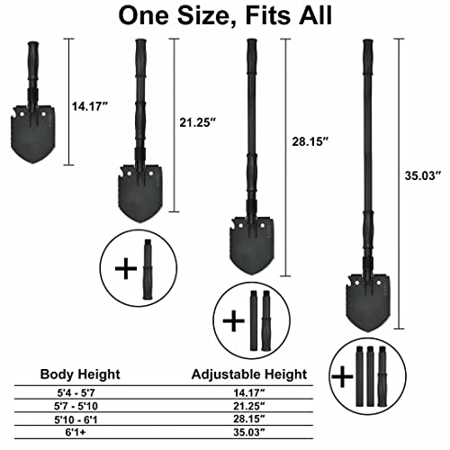 iunio Survival Folding Shovel 35in Multi-Tool, Heavy Duty Carbon Steel Military Entrenching Tool w/Pickaxe, Portable Collapsible Spade for Disaster Cleanup, Car Emergency, Camping, Off Road, Outdoor Rescue - Image 5