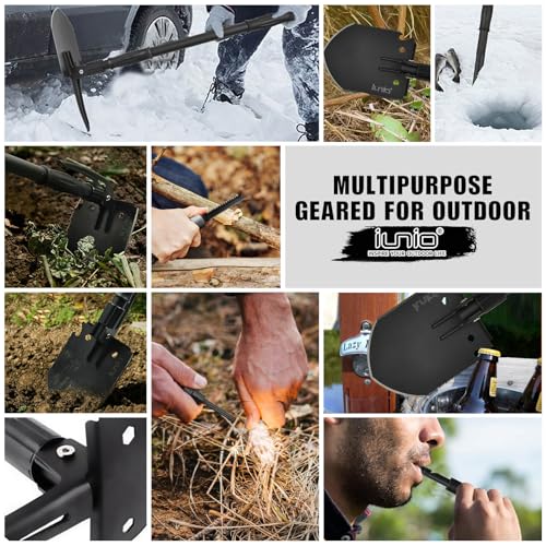 iunio Survival Folding Shovel 35in Multi-Tool, Heavy Duty Carbon Steel Military Entrenching Tool w/Pickaxe, Portable Collapsible Spade for Disaster Cleanup, Car Emergency, Camping, Off Road, Outdoor Rescue - Image 4