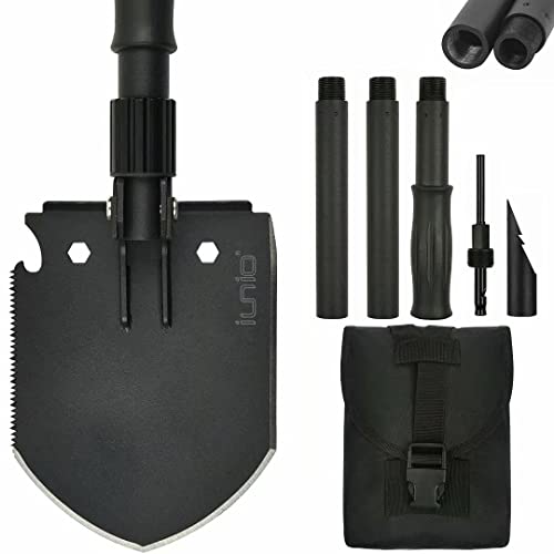 iunio Survival Folding Shovel 35in Multi-Tool, Heavy Duty Carbon Steel Military Entrenching Tool w/Pickaxe, Portable Collapsible Spade for Disaster Cleanup, Car Emergency, Camping, Off Road, Outdoor Rescue - Image 1