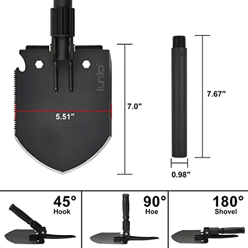 iunio Survival Folding Shovel 35in Multi-Tool, Heavy Duty Carbon Steel Military Entrenching Tool w/Pickaxe, Portable Collapsible Spade for Disaster Cleanup, Car Emergency, Camping, Off Road, Outdoor Rescue - Image 3
