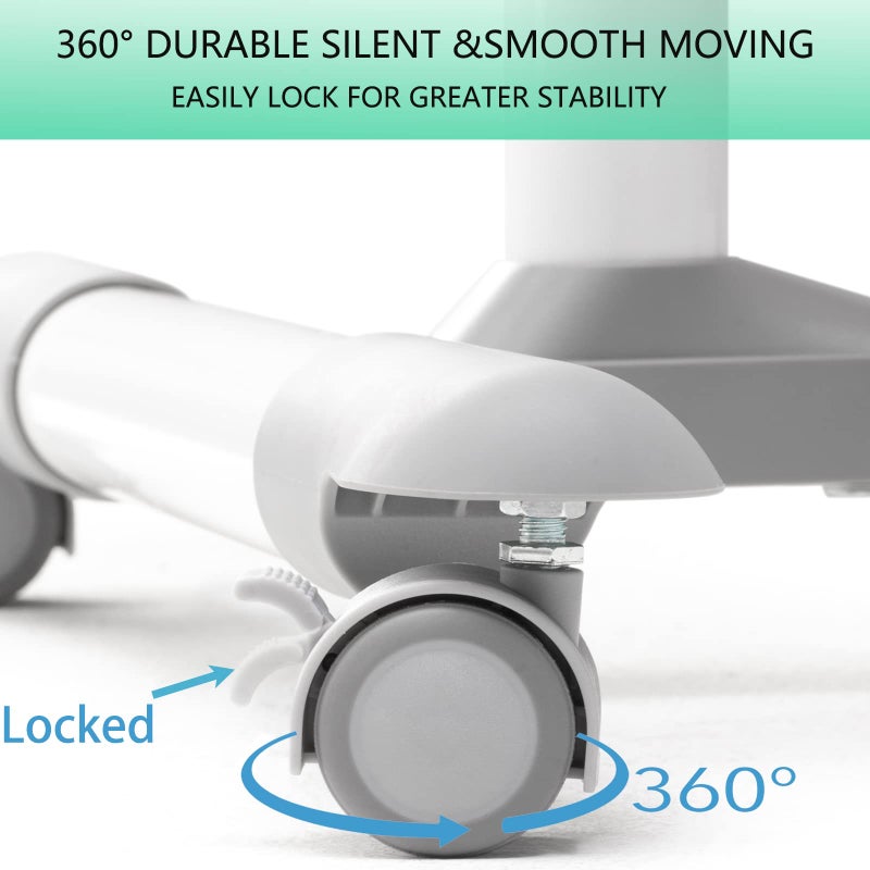 ETHU Overbed Table with Hydraulic Lift, 27.1-34.2 Inch Height Adjustable Bed Table with Lockable Casters - Wood Grain Tabletop with Cup Holder & Charging Slot, 22lbs Capacity Rolling Bedside Desk - Image 4