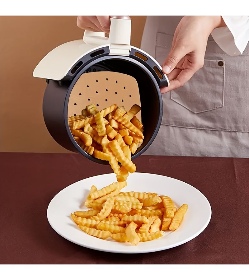 Natural Color 50 Pcs Disposable Perforated Square Parchment Paper for Air Fryers Easy Clean - Image 2