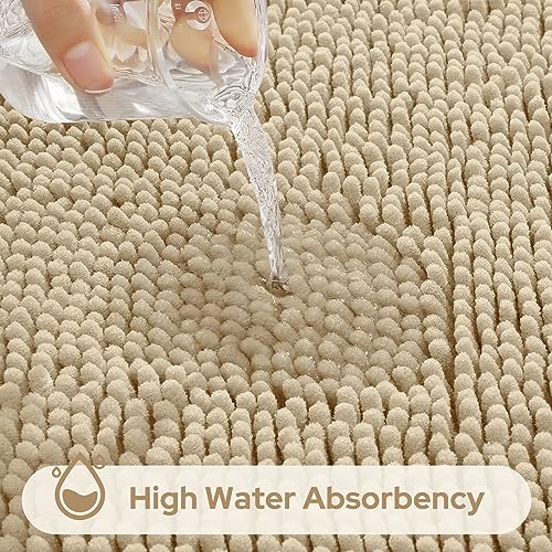 HOMEIDEAS 3 Pieces Bathroom Rugs, Ultra Soft Non Slip Absorbent Chenille Toilet Bath Mat Set (Beige,17"x24"+20"x32"+U Shape 20"x24") - Image 4