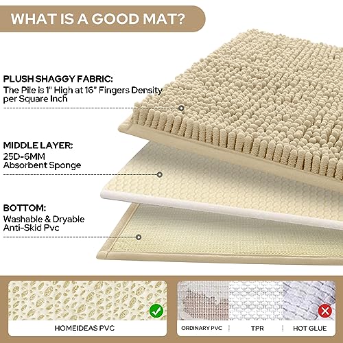HOMEIDEAS 3 Pieces Bathroom Rugs, Ultra Soft Non Slip Absorbent Chenille Toilet Bath Mat Set (Beige,17"x24"+20"x32"+U Shape 20"x24") - Image 3
