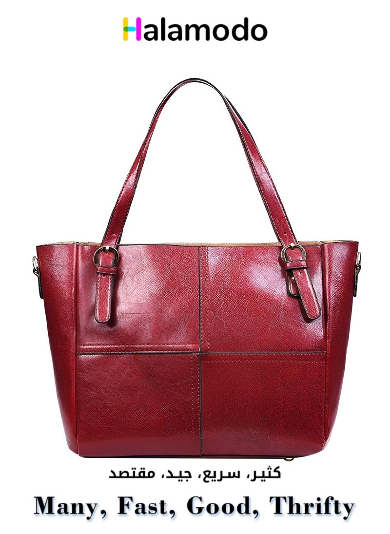 HALAMODO - Genuine Leather Women's Bag Middle-aged and Elderly Women's Mother's Bag Large Capacity Shoulder Crossbody Handbag Sheepskin Soft Leather Bag - Image 1