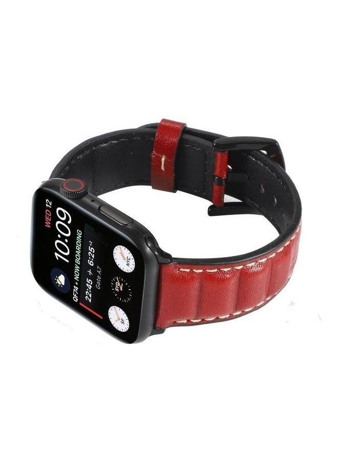 NIBEMINENT - Genuine Leather Watchband For Apple Watch Series 7/6/SE/5/4/3/2/1 38/40/41mm Red - Image 1