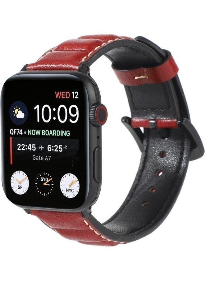 NIBEMINENT - Genuine Leather Watchband For Apple Watch Series 7/6/SE/5/4/3/2/1 38/40/41mm Red - Image 1