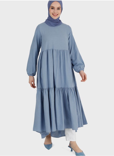 Puff Sleeve High Low Tiered Dress