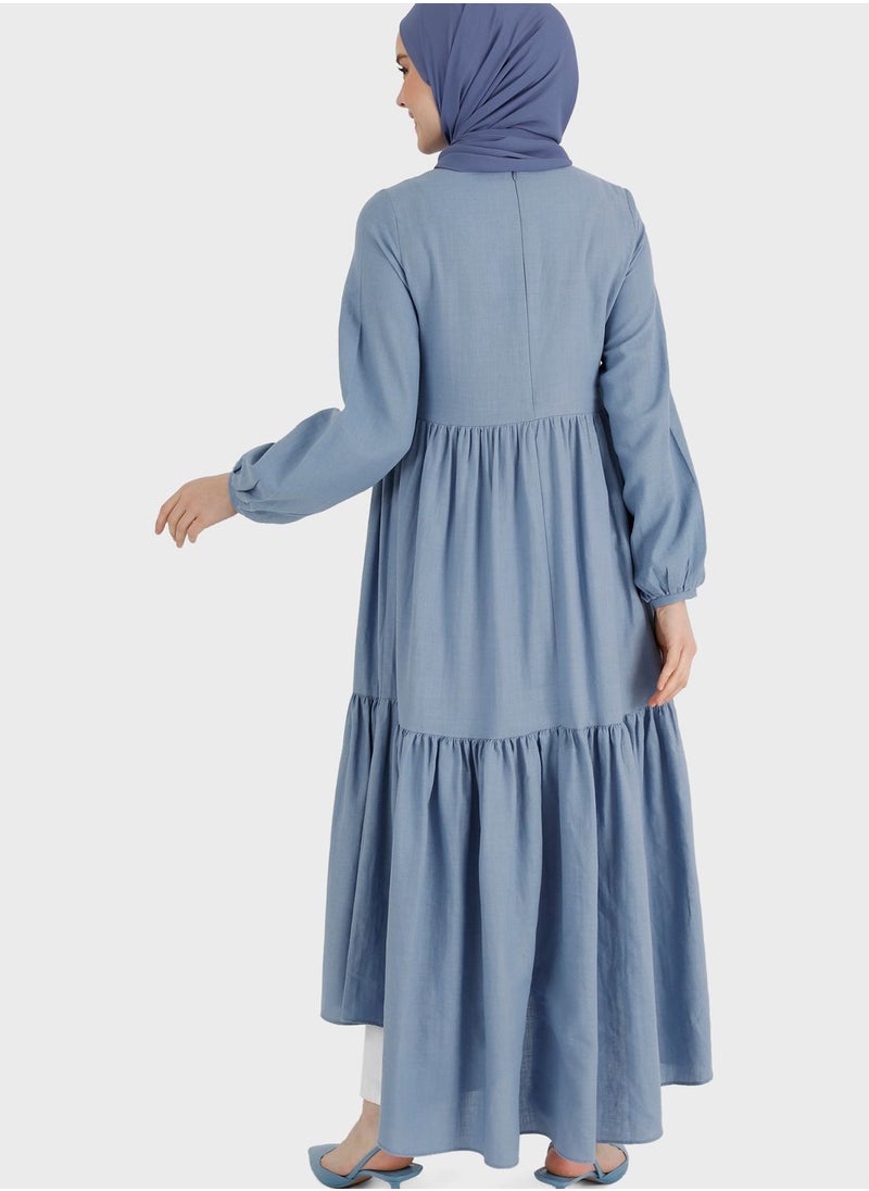 Puff Sleeve High Low Tiered Dress