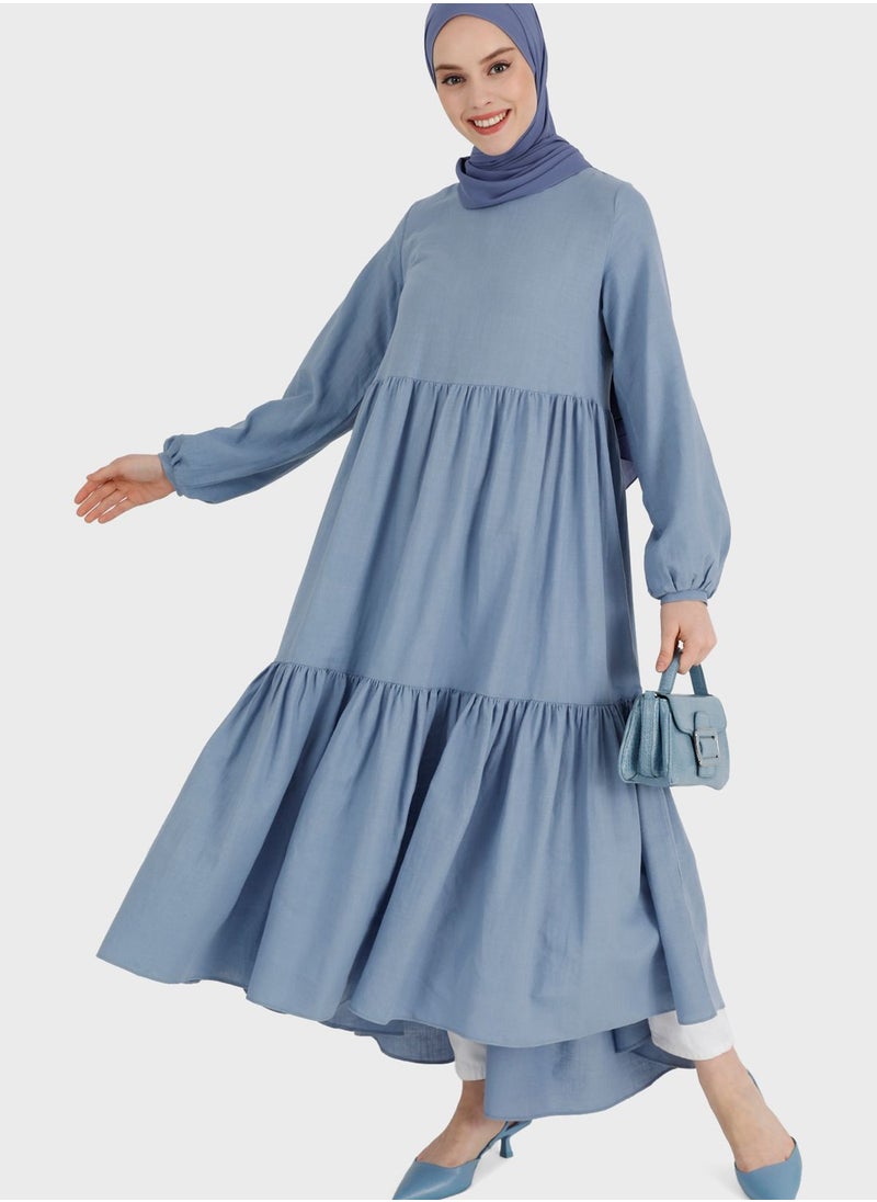 Puff Sleeve High Low Tiered Dress