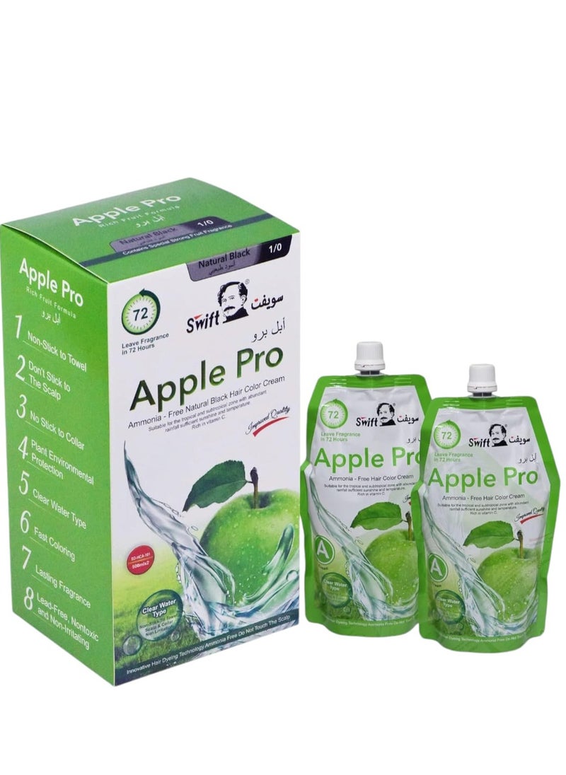 Swift Apple Pro Gray Coverage Hair Dye, Natural Black Hair Color Cream 500ml (Natural Black)  - Image 1