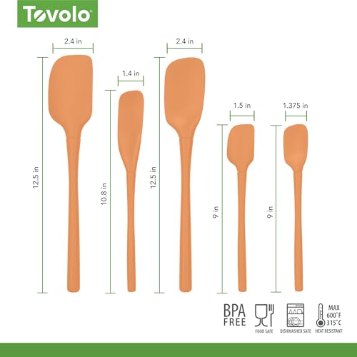 Tovolo Flex Core 5 Piece Silicone Spatula Set Heat Resistant All Silicone Utensils Include Non Stick Spatula Spoonula Jar Scraper, Dishwasher Safe BPA Free Spatulas for Baking Mixing, Apricot Orange - Image 4