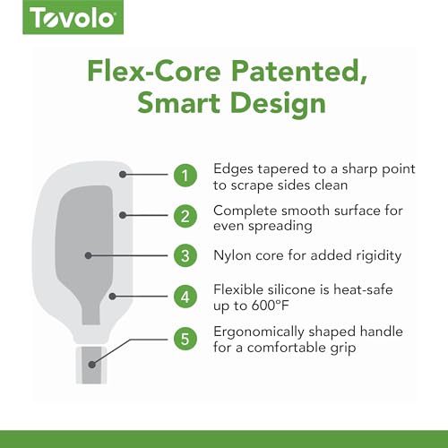 Tovolo Flex Core 5 Piece Silicone Spatula Set Heat Resistant All Silicone Utensils Include Non Stick Spatula Spoonula Jar Scraper, Dishwasher Safe BPA Free Spatulas for Baking Mixing, Apricot Orange - Image 5