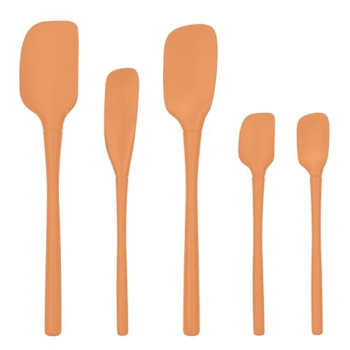 Tovolo Flex Core 5 Piece Silicone Spatula Set Heat Resistant All Silicone Utensils Include Non Stick Spatula Spoonula Jar Scraper, Dishwasher Safe BPA Free Spatulas for Baking Mixing, Apricot Orange - Image 1