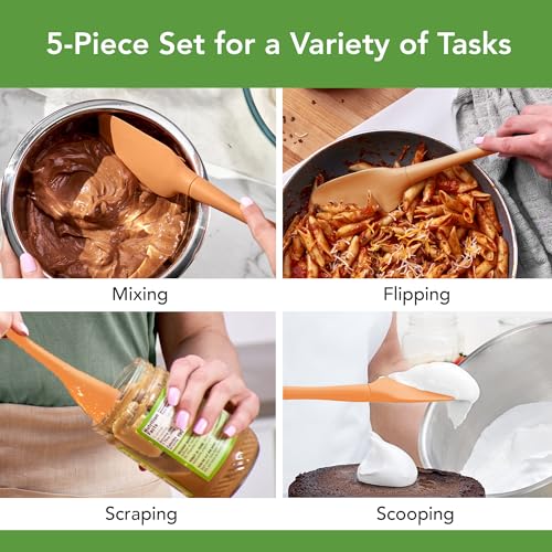 Tovolo Flex Core 5 Piece Silicone Spatula Set Heat Resistant All Silicone Utensils Include Non Stick Spatula Spoonula Jar Scraper, Dishwasher Safe BPA Free Spatulas for Baking Mixing, Apricot Orange - Image 2