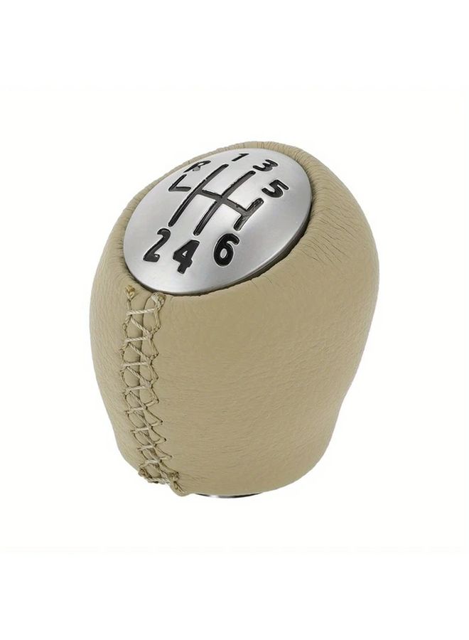 For Renault Clio Beige Gear Shift Knob 1pc PU Leather Stitched Short Shifter Gearbox Lever - Image 1