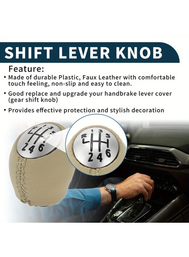 For Renault Clio Beige Gear Shift Knob 1pc PU Leather Stitched Short Shifter Gearbox Lever - Image 3