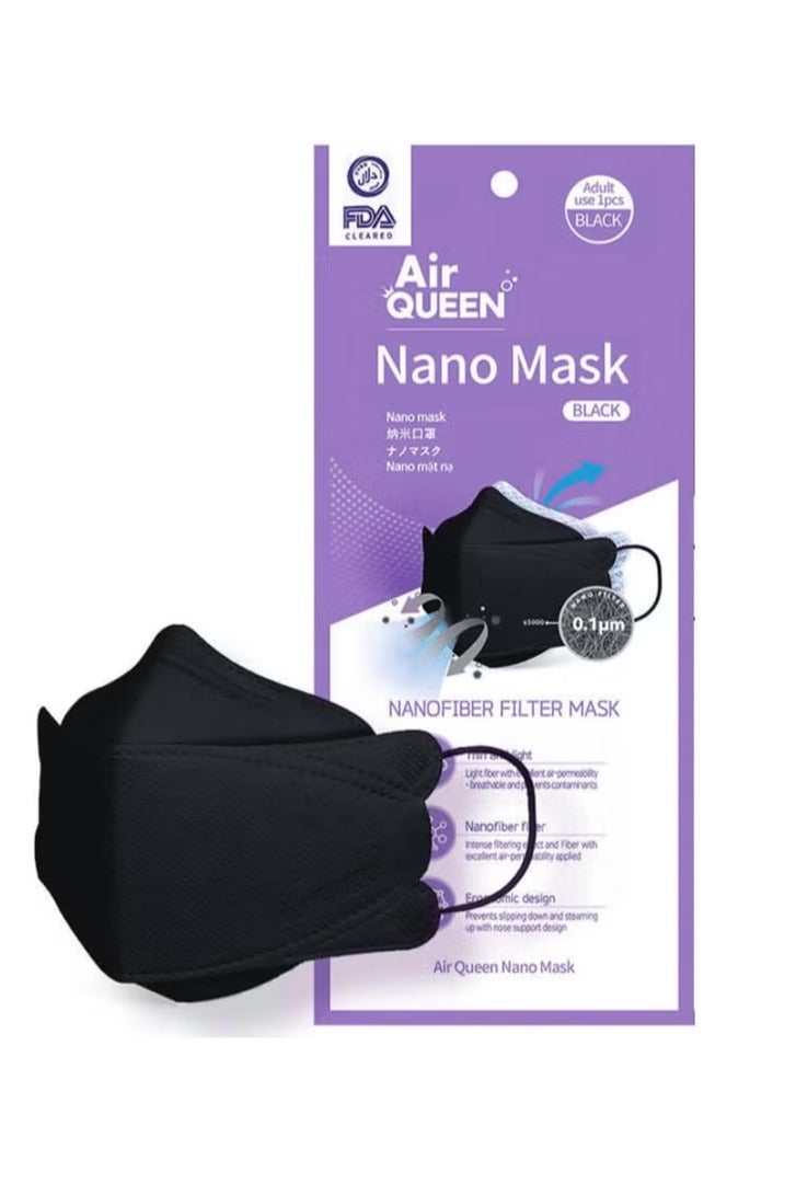 اير كوين كمامة للوجه للاستعمال لمرة واحدة مزودة بفلتر نانو فايبر للكبار، لون أسود (قطعة واحدة) - Image 1